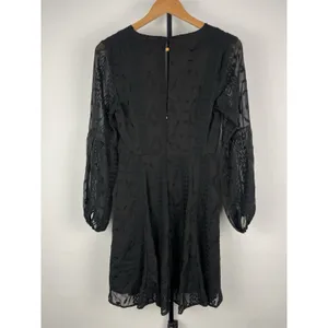 ASTR The Label Black Sheer Embroidered Long Sleeve‎ V-Neck Goth Dress Size XS thumbnail 7