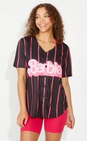 Rue 21 Pinstriped Barbie Graphic Baseball Jersey Size Medium thumbnail 1