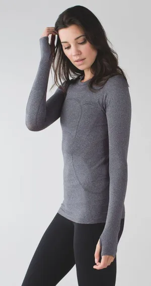 Lululemon Swiftly Tech Long Sleeve Heathered Black Size 12 thumbnail 1