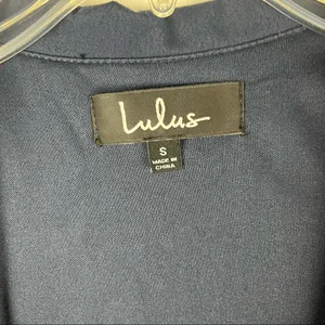 LULUS Navy Long Bell Sleeves True Wrap Lined Dress Size Small Casual Neutral thumbnail 3