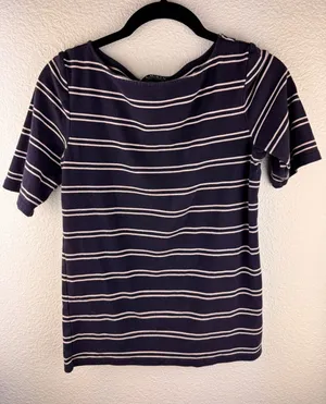LAUREN Ralph Lauren Womens Striped Boat Neck‎ T Shirt Size M Breton Nautical thumbnail 1