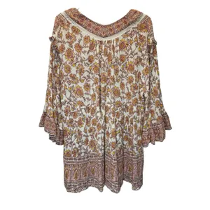 Free People Moonlight Dance Oversize Floral Printed Tunic Top Ivory Combo Boho M thumbnail 4