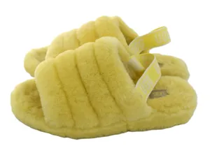 UGG Fluff Yeah Slide Women 10 Yellow Excellent Sheepskin Fuzzy Slingback thumbnail 1