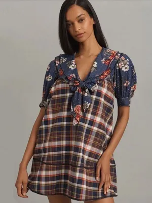 Anthropologie Pilcro Bow Front Babydoll Dress Sz M thumbnail 1