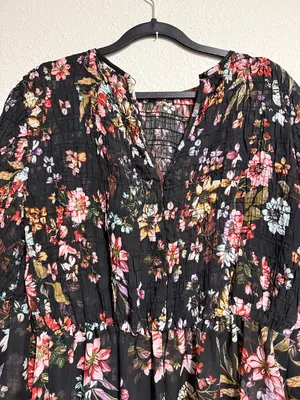 ECI New York Womens Black Floral Smocked Bell Sleeve Maxi Dress Size‎ S thumbnail 6