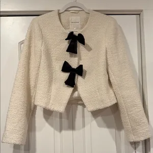 Avec Les‎ Filles Ivory Bouclé Jacket with Black Satin Bows small NWT thumbnail 2