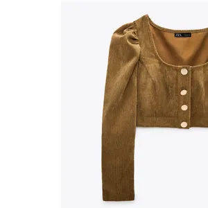 NWT ZARA Corduroy Crop Top Blouse Bloggers Fav Olive Green XS thumbnail 5