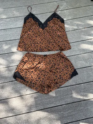 Auden Brown Leopard-Print Lace Trim Cami & Short Set thumbnail 3