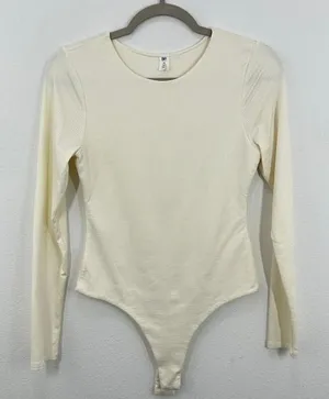 BP Cream Seamless‎ Compression Ribbed Long Sleeve Bodysuit Womens Medium Casual thumbnail 1