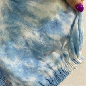 Lucky Brand Short Sleeve Boho‎ Blue & Off White Smocked Top Size M thumbnail 5