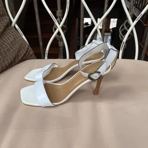 Bruno Valenti Leather Square‎ Toe Stiletto Sandal in White Size 10 thumbnail 2