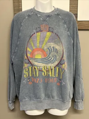Billabong X The Salty Blonde Faded Blue Long Sleeve Relaxed Sweatshirt- Small thumbnail 1