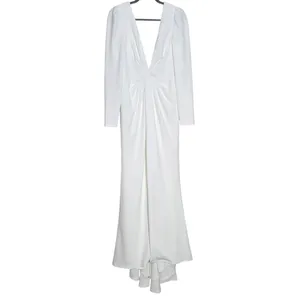 Lulus White Long Sleeve Mermaid Wedding Dress with Deep V-Neck NWT Size Small thumbnail 4