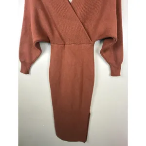 Petal + Pup Knit Sweater Midi Dress Size 2 Rust Terracotta V Neck Long Sleeve thumbnail 7