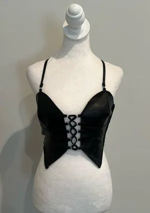 Tiger Mist Black Faux Leather Lace Up Tank Top thumbnail 1
