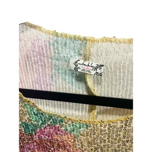 Free‎ People XL Floral Gold Sequin Long Sleeved Top NWOT thumbnail 5
