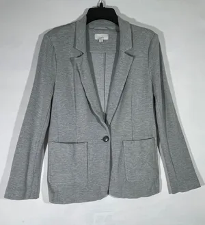 LOFT Cotton Knit Blazer Women S Heather Gray‎ Single Button Patch Pocket Jacket thumbnail 1