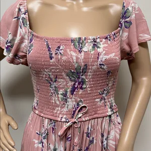 Xhilaration Smocked Blush Pink Floral Hi-Lo Dress XL thumbnail 3