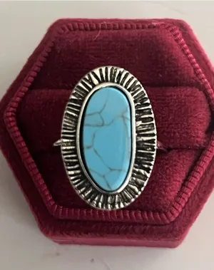 Bohemian Style Stainless Steel Silver Faux Turquoise Ring Size 8 NWT thumbnail 1