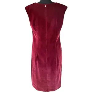 Women's Maroon Faux Velvet V-neck Sleeveless Holiday Dress, size 10 thumbnail 4