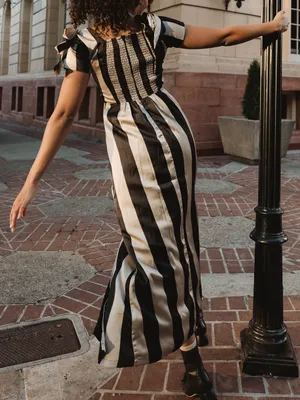 Ivy City Co Marni Dress Sz 1X Black Gold Stripe Satin Bow Midi Retro Party NWT thumbnail 10