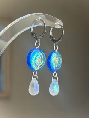Handmade quality Czech glass beads snail shell & teardrops dangle earrings 🌀 thumbnail 3