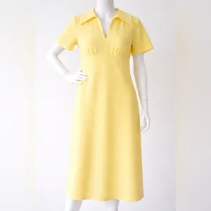 VINTAGE 60s Yellow Jacquard Empire Waist Mod Dress Large thumbnail 2