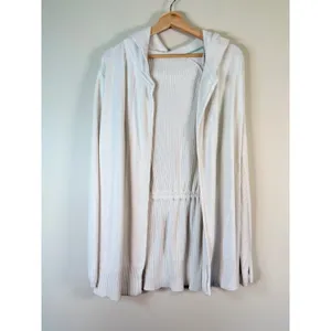 Lululemon Peace Of Mind Wrap Heathered White Ribbed Knit Hooded Cardigan size 10 thumbnail 3