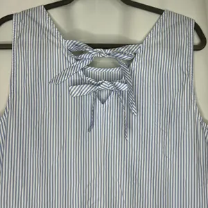 J. Crew Woman's Size Medium‎ Peplum Top Blue White Stripe Bow Detail Cotton thumbnail 6