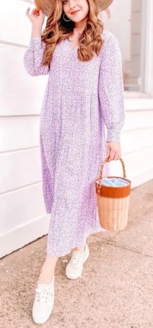 A New Day Lilac Floral Tiered Midi Dress Size S thumbnail 1