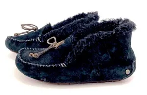 UGG Alena Indoor Outdoor Moccasin Slippers Womens Size 7 Black Suede Sheepskin thumbnail 1