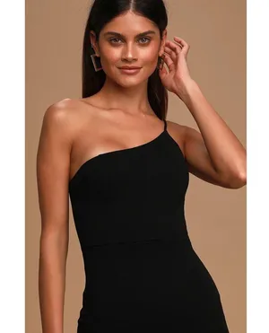 Lulus Keeper of My Heart Black One-Shoulder Maxi Dress Formal Holiday Size L thumbnail 3