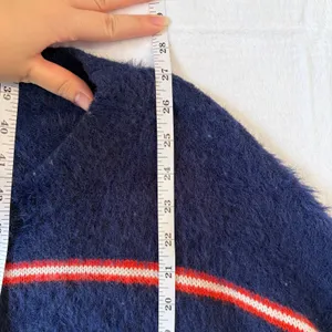 Forever 21 Striped Faux Fur Sweater Women's M Navy Fall Normcore Indie Retro Y2K thumbnail 4