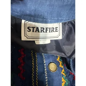 Vintage Starfire Vest Womens Medium Denim Embroidered Ribbon Stripe Southwestern thumbnail 4