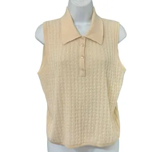 Vintage Banana Republic Cream Merino Wool Beaded Sleeveless Polo Sweater Tank L thumbnail 3