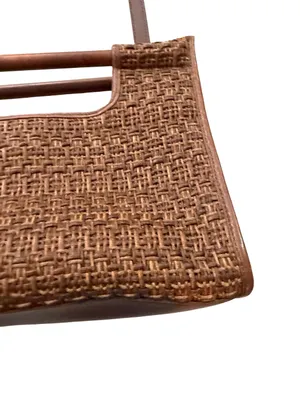 Fossil 75082 Brown Woven Raffia Tote Wood Handle Crossbody Bag One Size Women's thumbnail 2
