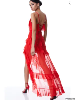 Alice + Olivia Laverne Asymmetrical Ruffle Maxi Dress Red size 2 thumbnail 2