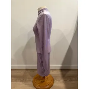 HM Lavender Velvet Mock Neck Long Sleeve Bodycon Dress Purple Shimmer Small thumbnail 3