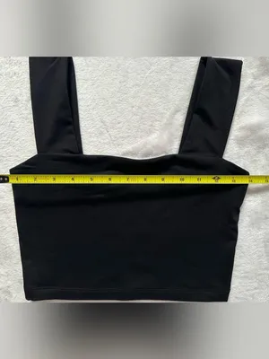 Zara Square Neck Cropped Tank Top Black Thick Wide Straps Size Small Minimalist thumbnail 2