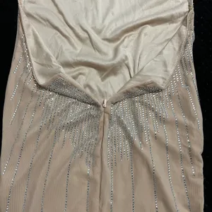 Rhinestone Open Back Mini Dress Slim Fit Mock Neck Backless Long Sleeve Tan Dress Party Dress Prom Wedding thumbnail 9