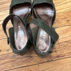 Novacas Vegan Olive Green Low Wedge Ankle Strap Mary Jane Shoes thumbnail 4