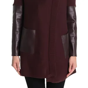 BLANKNYC Denim Faux Leather Trim High/Low‎ Cardigan thumbnail 2
