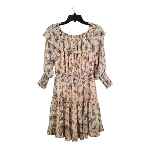 Hayden Los Angeles Floral Ruffle‎ Mini Dress Small Pink Smocked Off Shoulder thumbnail 12