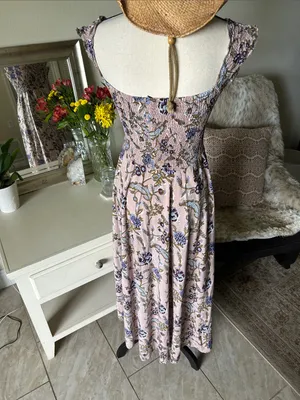 Angie Aawari nude blush, BoHo floral smocked maxi dress small thumbnail 6