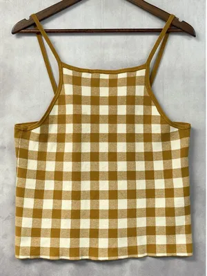 Madewell Womens Gingham Apron Sweater Tank Size XL Antique Gold Cotton Blend thumbnail 1