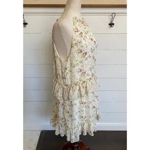 NSR‎ Floral Halter Ruffle Tiered Mini Dress Cream Pink XS CD9975 Made in USA thumbnail 8