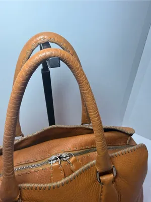 Vintage Fendi Selleria Pebbled Leather Satchel – Cognac Brown thumbnail 4