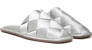 Sam Edelman Mules Ladies 6.5‎ Silver Slip On Round Toe Woven Satin Finish Shoes thumbnail 1