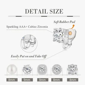 Sparking Hypoallergenic Cubic Zirconia Clip on Earrings 9mm NEW thumbnail 5