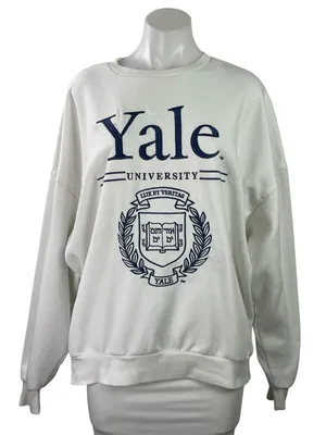 Yale University Women's White Crest Fleece Long Sleeve Crew Neck Sweatshirt L thumbnail 1